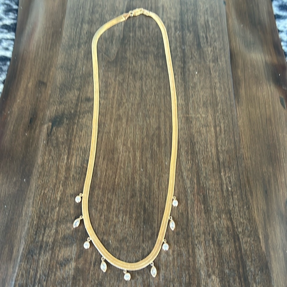 Lili claspe herringbone necklace with crystal dangles